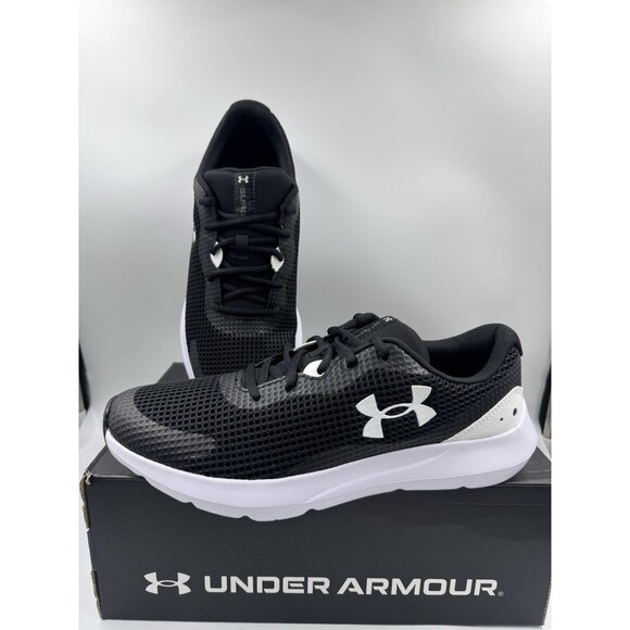 UNDER ARMOUR MEN'S SURGE 3 RUNNING SHOE BLACK WHITE SIZE 11 - Picture 1 of 16